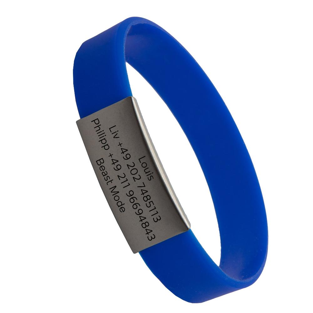 Info-Armband - grauer iD-Tag mit blauem Armband