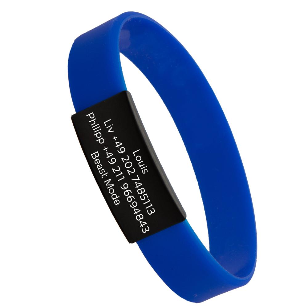 Info-Armband - schwarzer iD-Tag mit blauem Armband