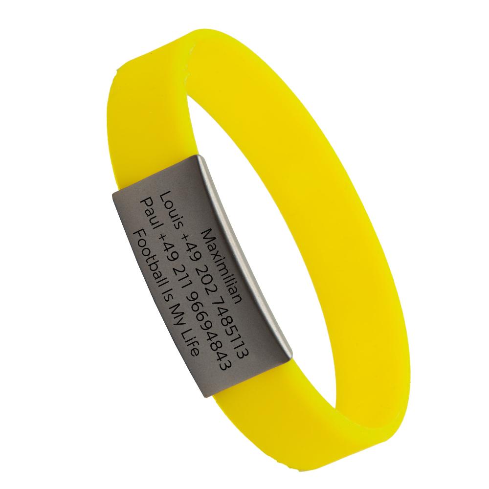 Info-Armband - grauer iD-Tag mit gelbem Armband