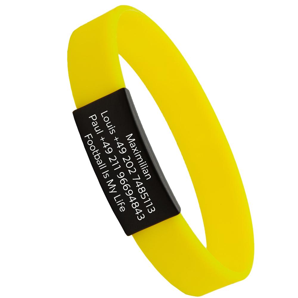 SOS-Info Armband - schwarzer iD-Tag mit gelbem Armband