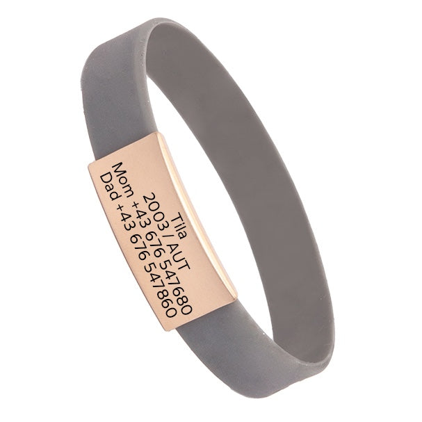 Info-Armband - rosé-gold iD-Tag mit grauem Armband