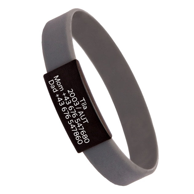 Info-Armband - schwarzes iD-Tag mit grauem Armband