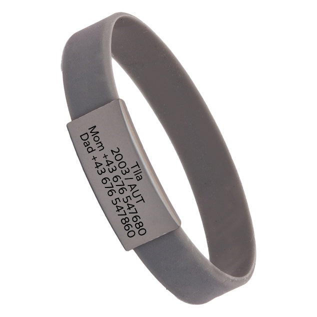 Info-Armband - graues iD-Tag mit grauem Armband