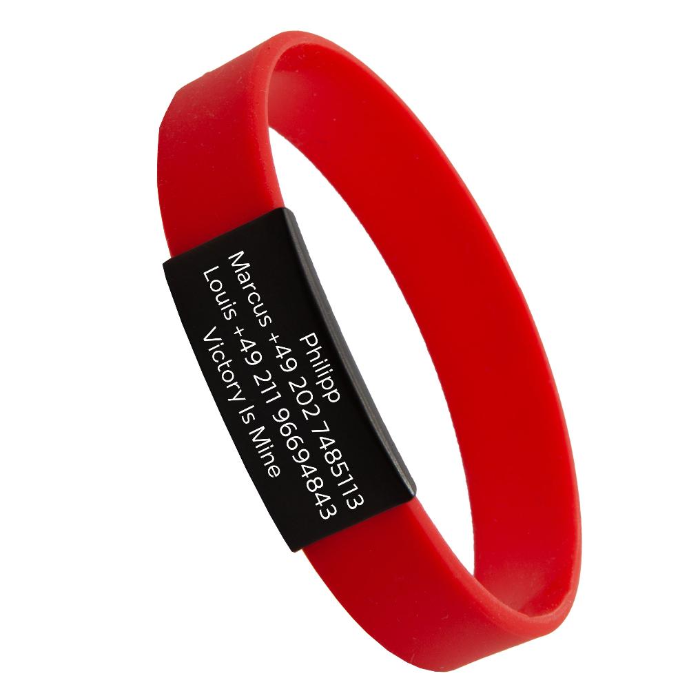 Info-Armband - schwarzer iD-Tag mit rotem Armband