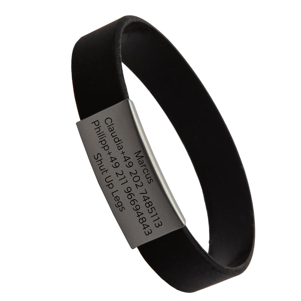 Info-Armband - grauer iD-Tag mit schwarzem Armband