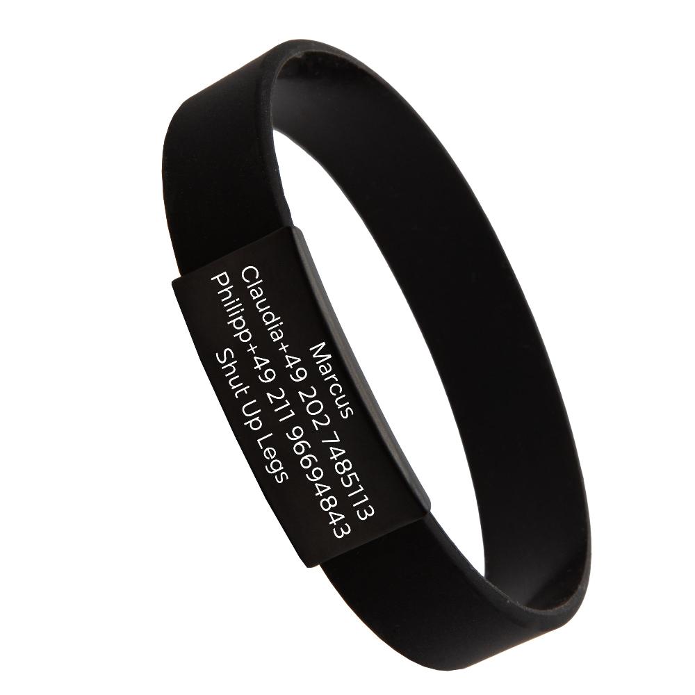 Info-Armband - schwarzer iD-Tag mit schwarzem Armband