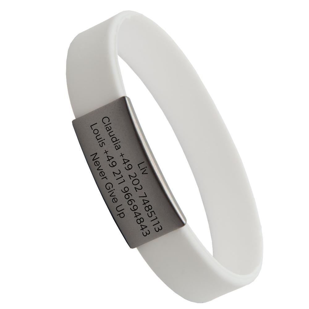 Info-Armband - grauer iD-Tag mit weißem Armband