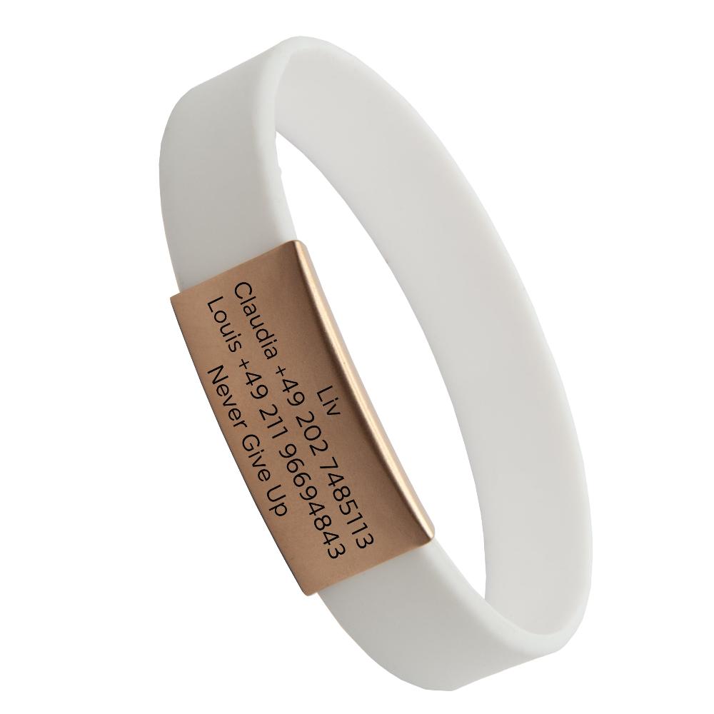 Info-Armband - rosé-goldfarbener iD-Tag mit weißem Armband