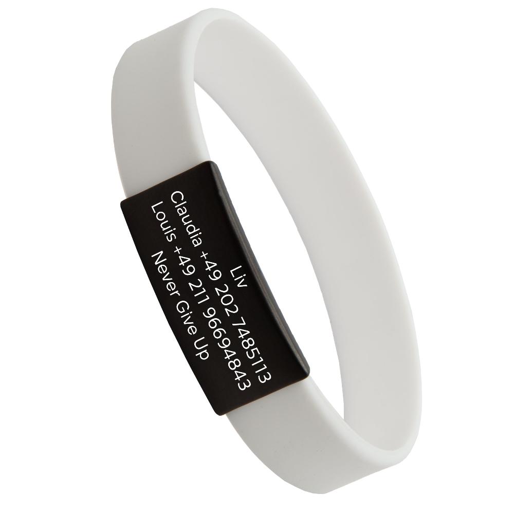 Info-Armband - schwarzer iD-Tag mit weißem Armband