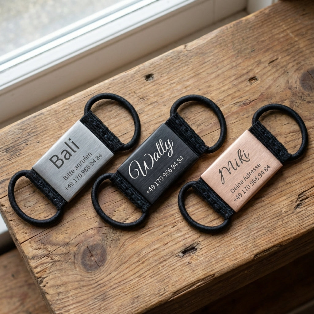 Lautlose Hundemarke mit Gravur (grau)