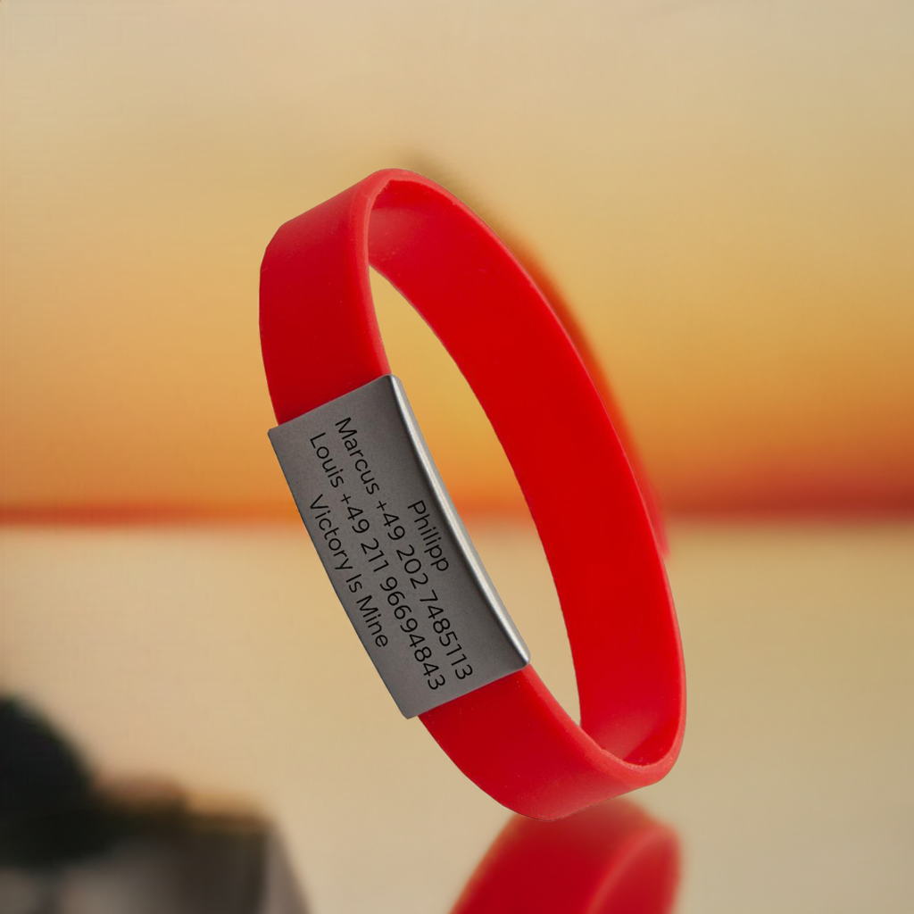 SOS emergency bracelet - grey iD tag with red bracelet