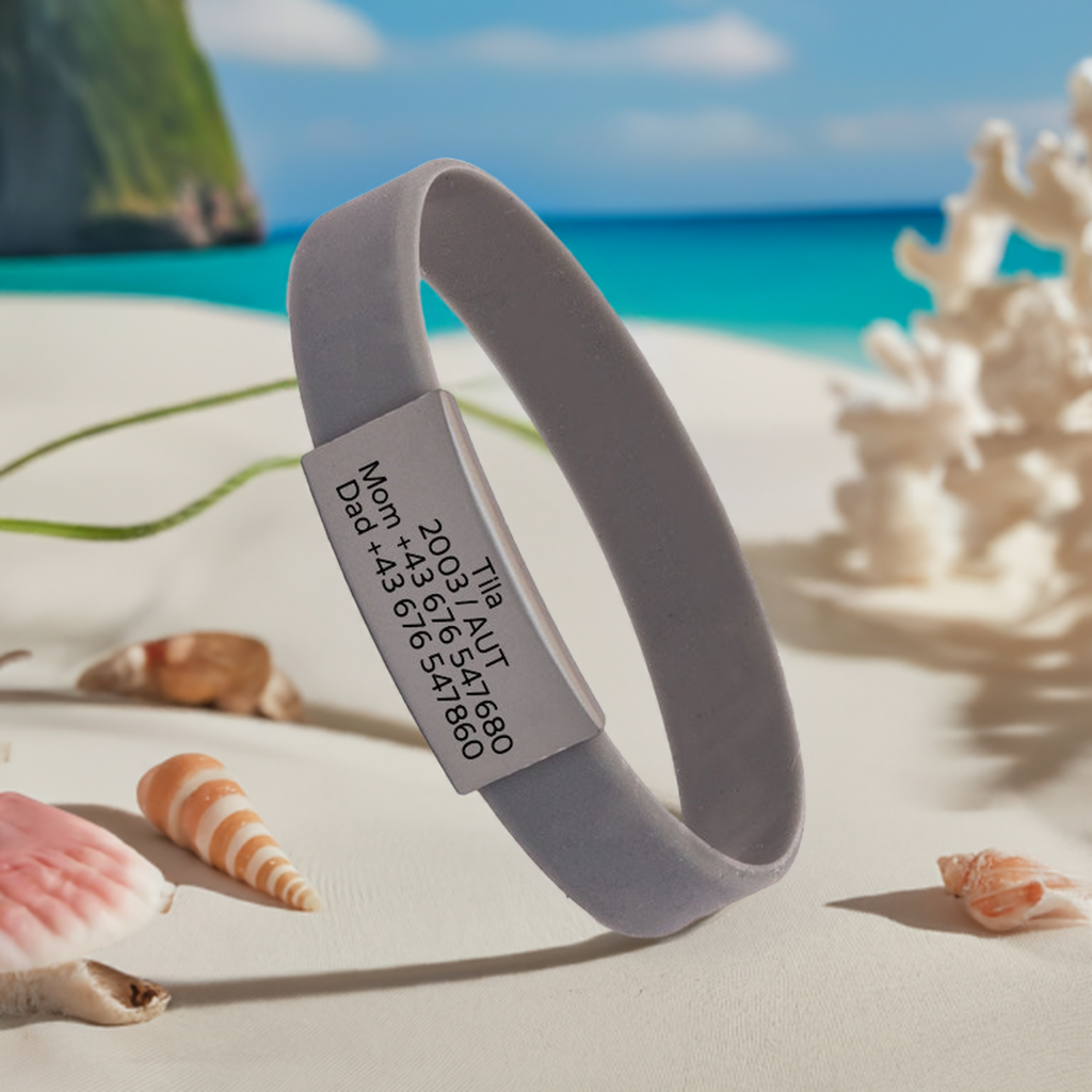 SOS-Info Armband - graues iD-Tag mit grauem Armband