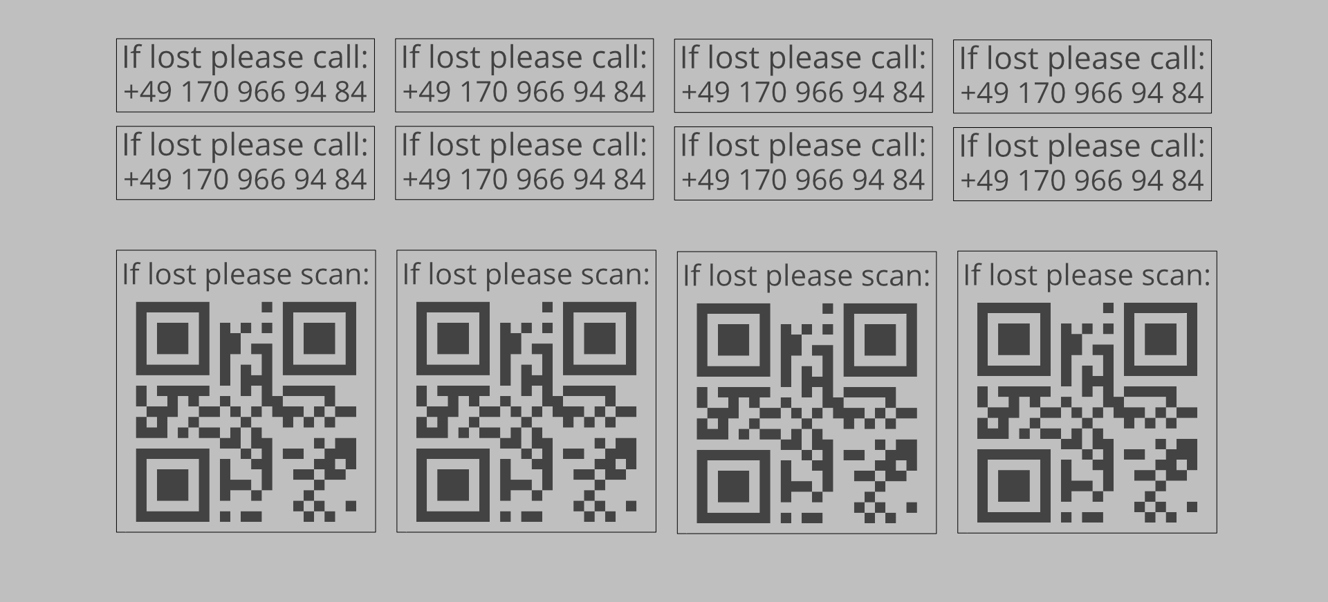 iD sticker with QR code - If lost please call: