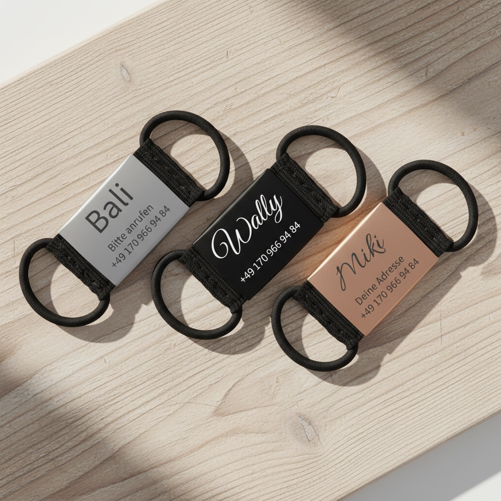 Lautlose Hundemarke mit Gravur (schwarz)